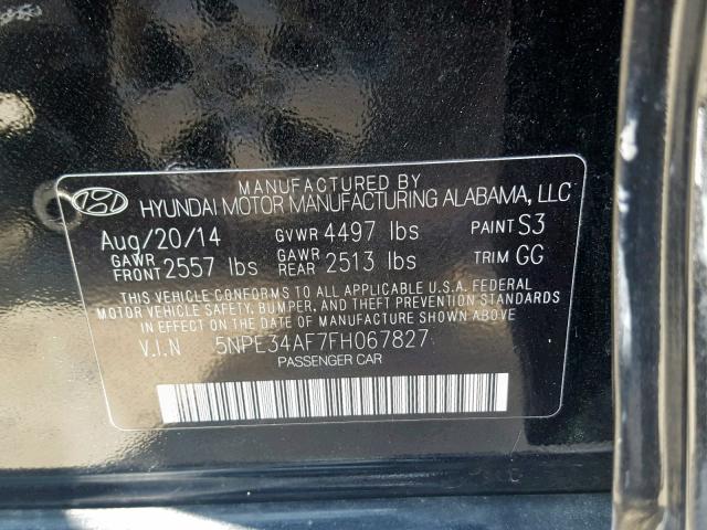 5NPE34AF7FH067827 - 2015 HYUNDAI SONATA SPO BLACK photo 10