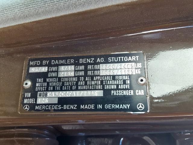 WDBCA32C2FA171336 - 1985 MERCEDES-BENZ 380 SE  photo 10