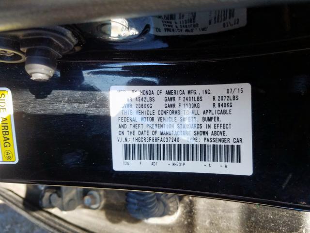 1HGCR3F88FA037240 - 2015 HONDA ACCORD EXL  photo 10