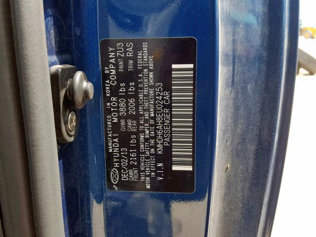 KMHDH6AH8EU024253 - 2014 HYUNDAI ELANTRA CO BLUE photo 10