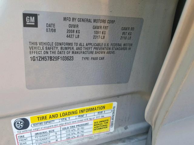 1G1ZH57B29F103623 - 2009 CHEVROLET MALIBU 1LT 银色 照片 10