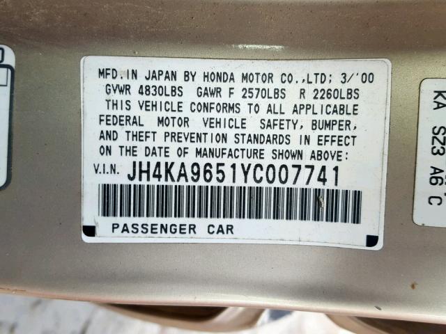 JH4KA9651YC007741 - 2000 ACURA 3.5RL TAN photo 10