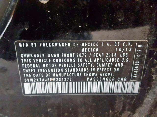 3VW2K7AJ6EM234275 - 2014 VOLKSWAGEN JETTA BASE 黑色 照片 10