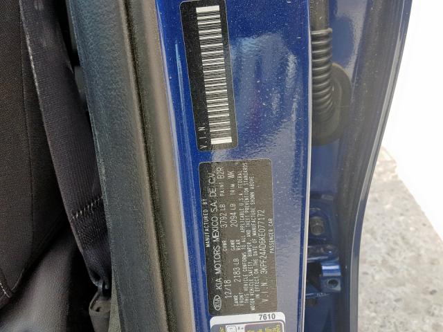 3KPF24AD6KE077172 - 2019 KIA FORTE FE BLUE photo 10