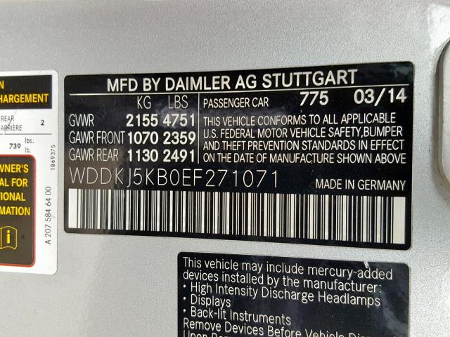 WDDKJ5KB0EF271071 - 2014 MERCEDES-BENZ E 350 SILVER photo 10