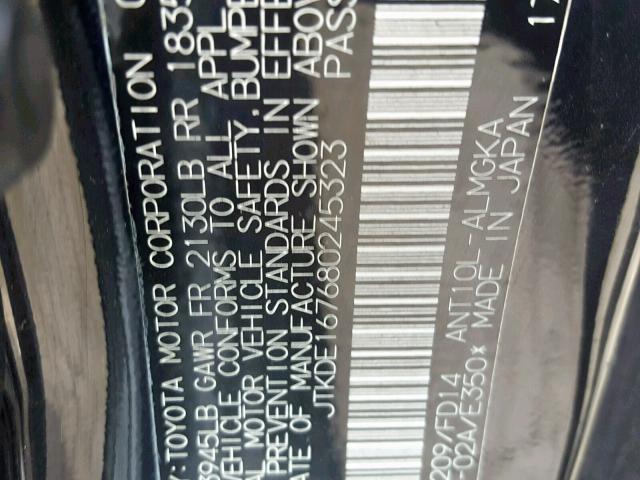 JTKDE167680245323 - 2008 TOYOTA SCION TC BLACK photo 10