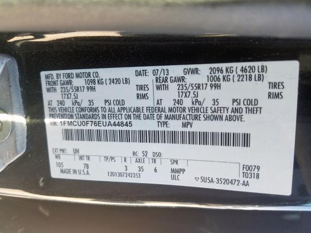 1FMCU0F76EUA44845 - 2014 FORD ESCAPE S  photo 10