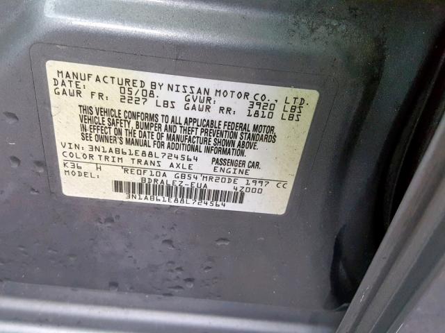 3N1AB61E88L724564 - 2008 NISSAN SENTRA 2.0 GRAY photo 10