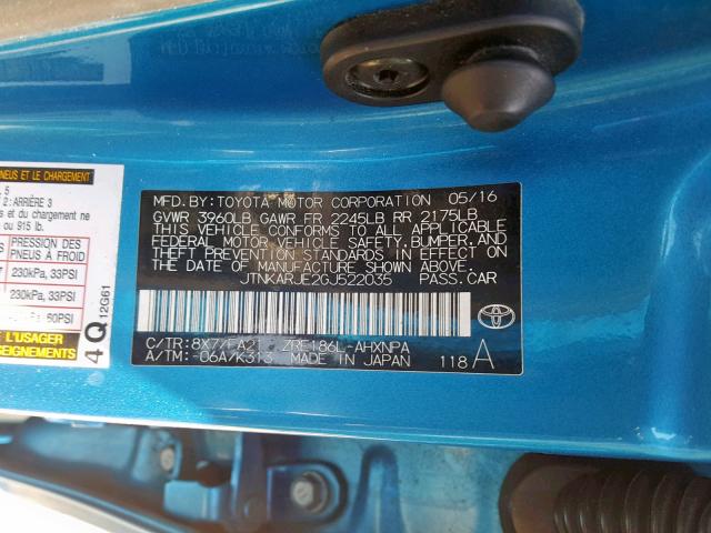 JTNKARJE2GJ522035 - 2016 TOYOTA SCION IM BLUE photo 10