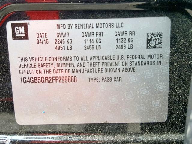 1G4GB5GR2FF299888 - 2015 BUICK LACROSSE BLACK photo 10