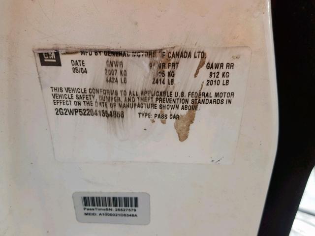 2G2WP522041354858 - 2004 PONTIAC GRAND PRIX WHITE photo 10