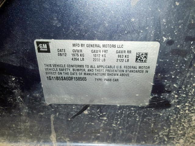 1G11B5SA6DF158565 - 2013 CHEVROLET MALIBU LS GRAY photo 10