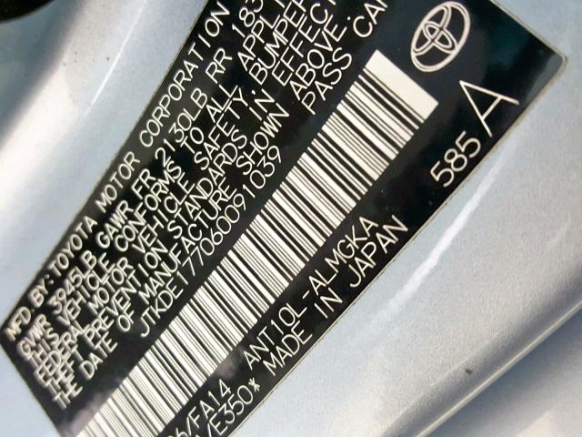 JTKDE177060091039 - 2006 TOYOTA SCION TC BLUE photo 10