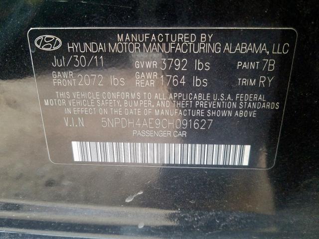 5NPDH4AE9CH091627 - 2012 HYUNDAI ELANTRA GLS  photo 10