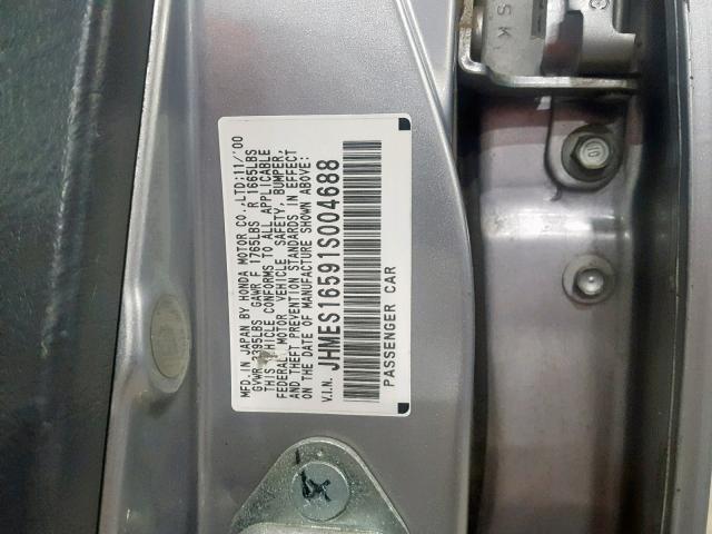 JHMES16591S004688 - 2001 HONDA CIVIC LX SILVER photo 10