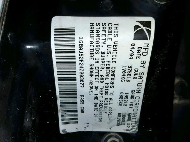 1G8AJ52F24Z203077 - 2004 SATURN ION LEVEL WHITE photo 10