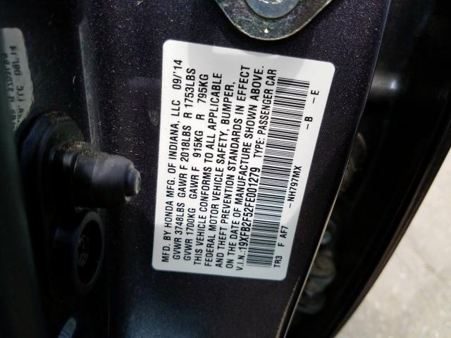 19XFB2F52FE001279 - 2015 HONDA CIVIC LX  photo 10