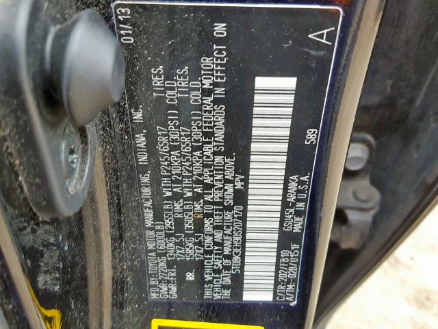 5TDBK3EH9DS207170 - 2013 TOYOTA HIGHLANDER BLACK photo 10