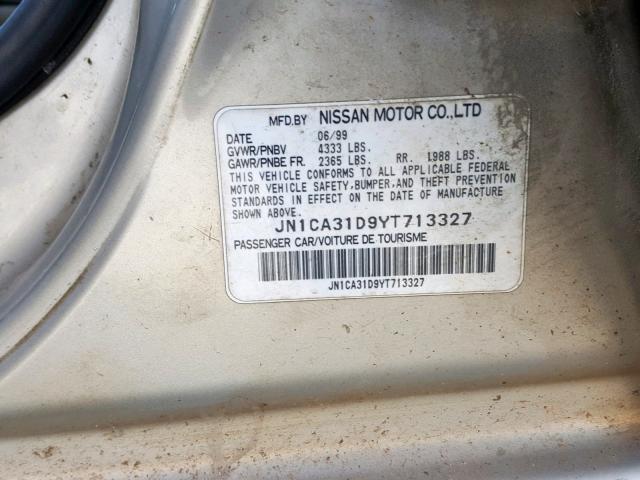 JN1CA31D9YT713327 - 2000 NISSAN MAXIMA GLE TAN photo 10