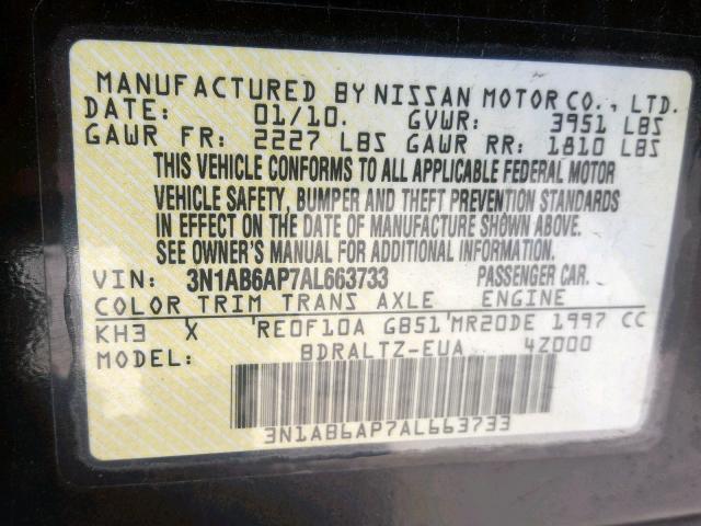 3N1AB6AP7AL663733 - 2010 NISSAN SENTRA 2.0 BLACK photo 10