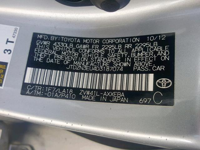 JTDZN3EU4D3187074 - 2013 TOYOTA PRIUS V SILVER photo 10