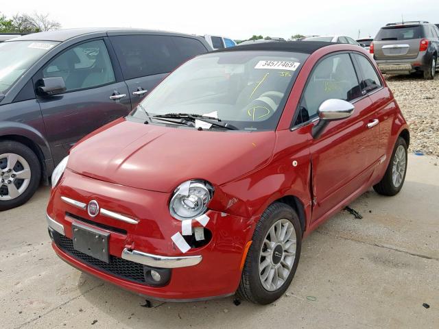 3C3CFFER7DT560570 - 2013 FIAT 500 LOUNGE RED photo 2