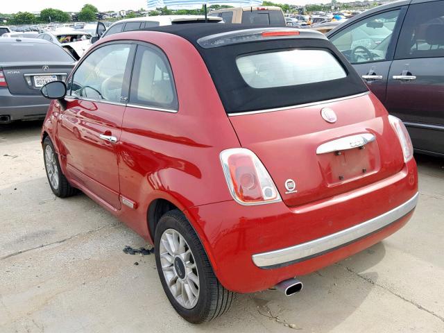 3C3CFFER7DT560570 - 2013 FIAT 500 LOUNGE RED photo 3