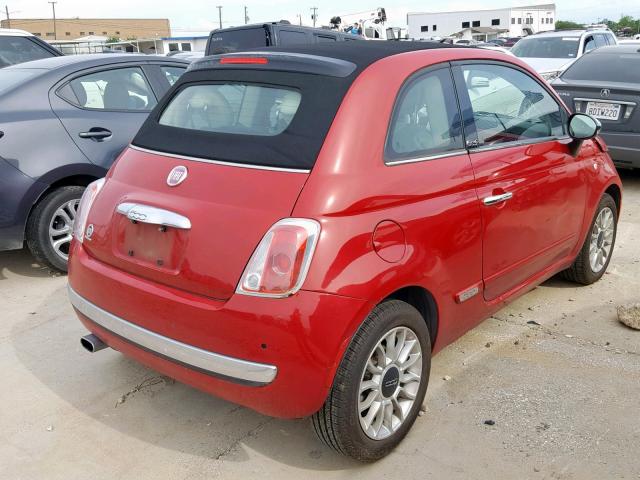 3C3CFFER7DT560570 - 2013 FIAT 500 LOUNGE RED photo 4