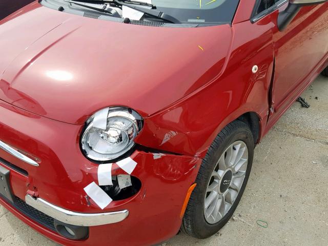 3C3CFFER7DT560570 - 2013 FIAT 500 LOUNGE RED photo 9