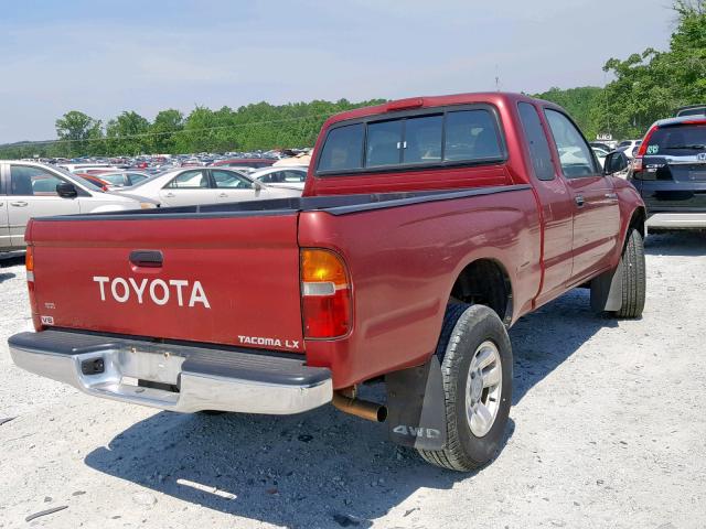 4TAWN72N5VZ279926 - 1997 TOYOTA TACOMA XTR RED photo 4