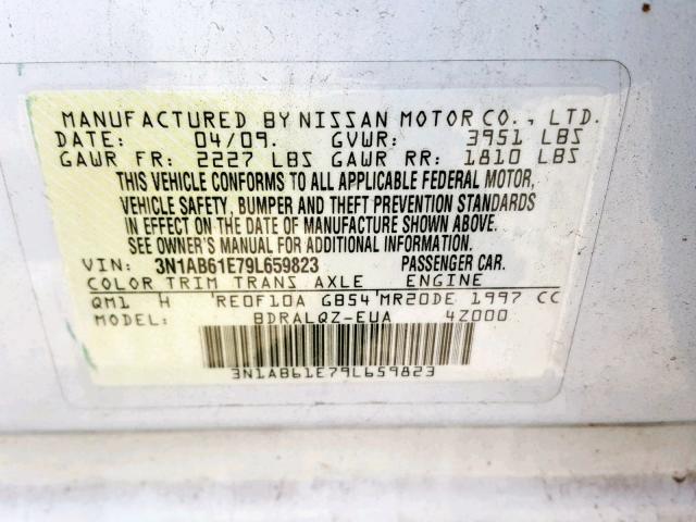 3N1AB61E79L659823 - 2009 NISSAN SENTRA 2.0 WHITE photo 10