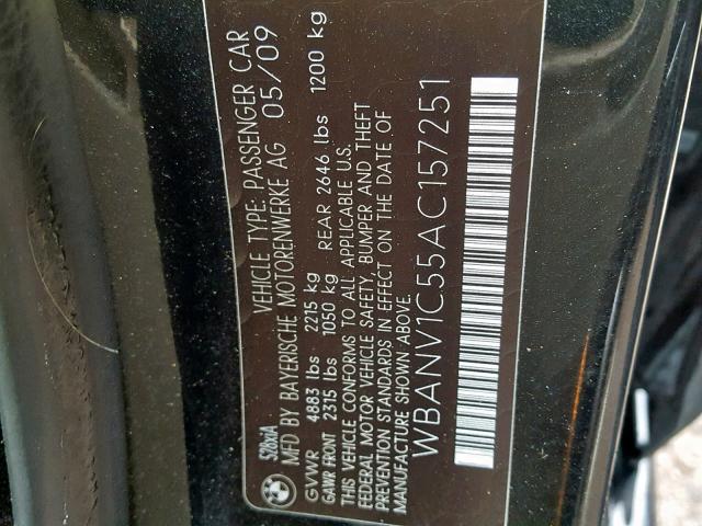 WBANV1C55AC157251 - 2010 BMW 528 XI BLACK photo 10