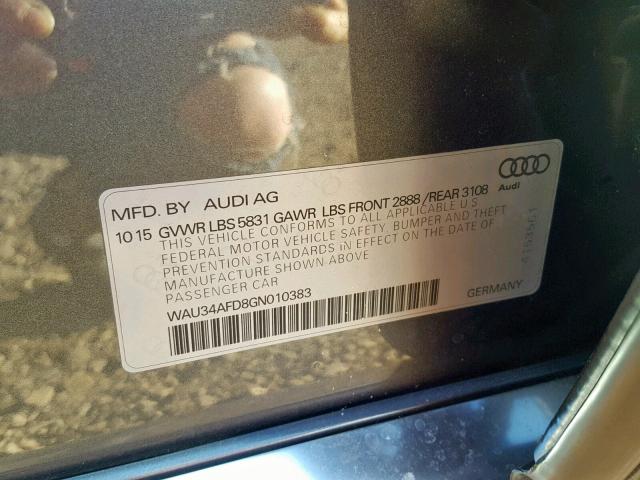 WAU34AFD8GN010383 - 2016 AUDI A8 L QUATT GRAY photo 10