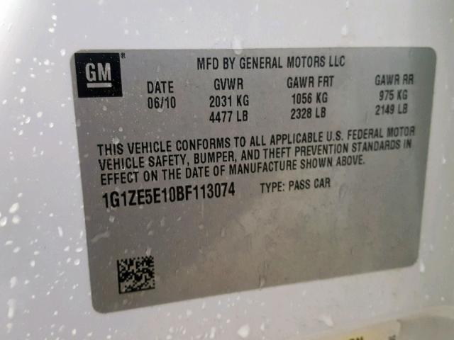 1G1ZE5E10BF113074 - 2011 CHEVROLET MALIBU LTZ თეთრი ფოტო 10