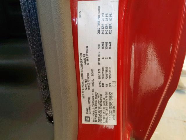 1GCCS198568135622 - 2006 CHEVROLET COLORADO RED photo 10