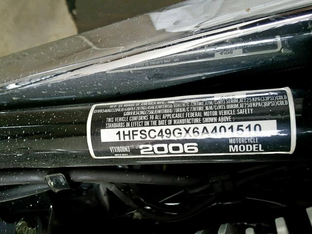 1HFSC49GX6A401510 - 2006 HONDA VTX1800 N3 GRAY photo 10