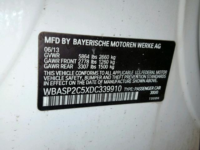 WBASP2C5XDC339910 - 2013 BMW 535 XIGT WHITE photo 10