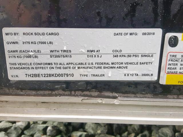 7H2BE1228KD007910 - 2018 UTILITY TRAILER Qara foto 10