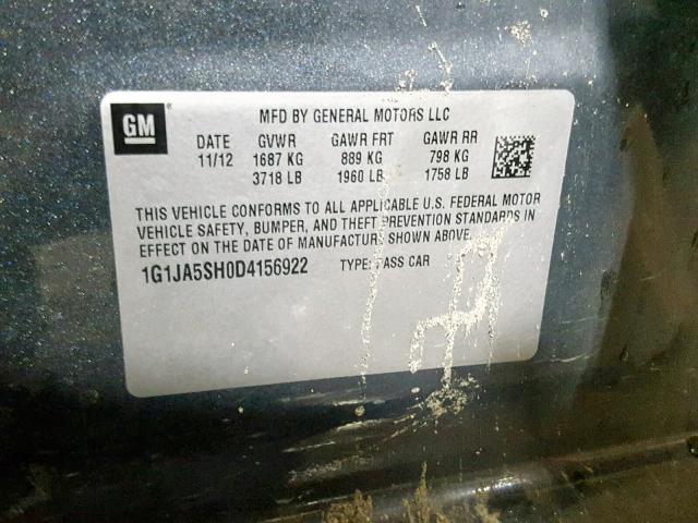 1G1JA5SH0D4156922 - 2013 CHEVROLET SONIC LS 灰色 照片 10