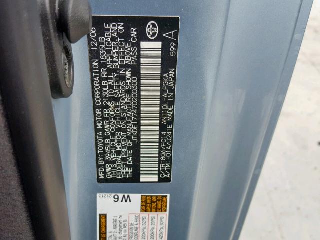 JTKDE177470200300 - 2007 TOYOTA SCION TC BLUE photo 10