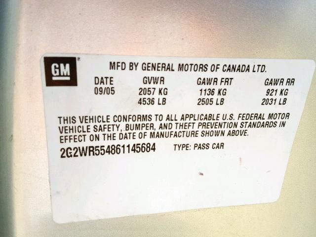 2G2WR554861145684 - 2006 PONTIAC GRAND PRIX 灰色 照片 10