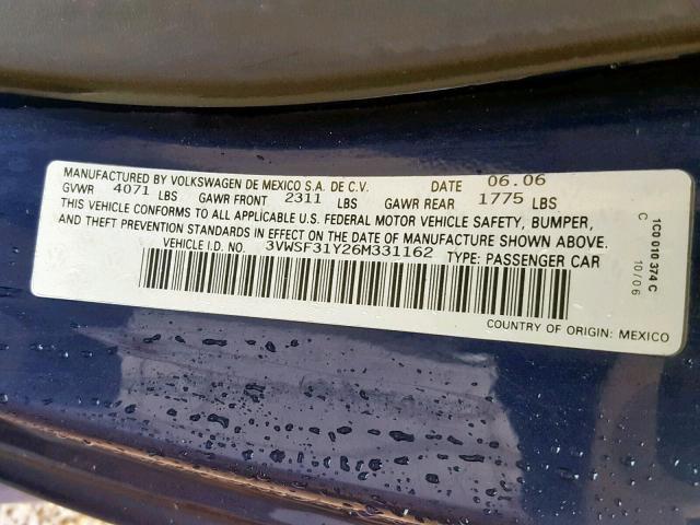 3VWSF31Y26M331162 - 2006 VOLKSWAGEN NEW BEETLE Blau Foto 10