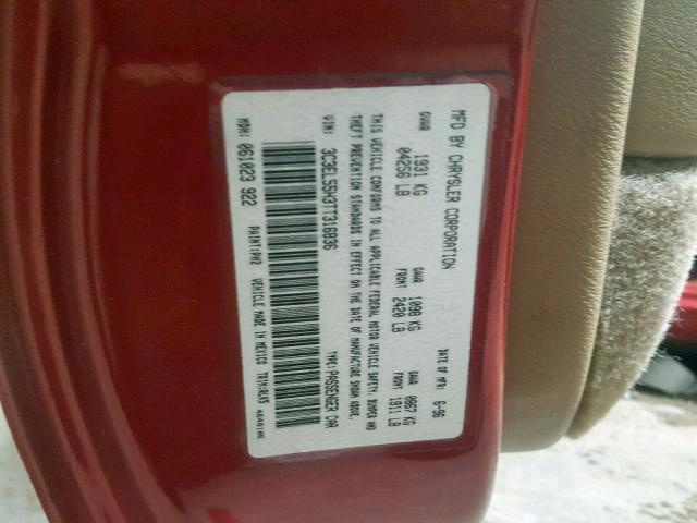 3C3EL55H3TT316836 - 1996 CHRYSLER SEBRING JX RED photo 10