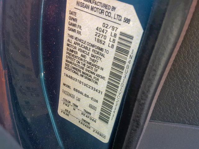 1N4BU31D1VC233431 - 1997 NISSAN ALTIMA XE BLUE photo 10