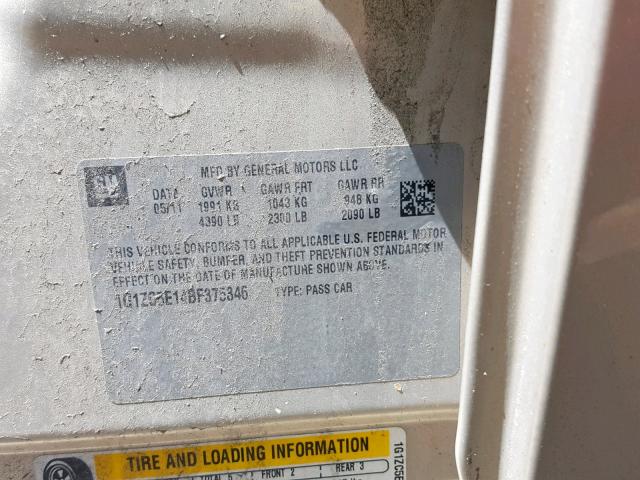 1G1ZC5E14BF375346 - 2011 CHEVROLET MALIBU 1LT 棕色 照片 10