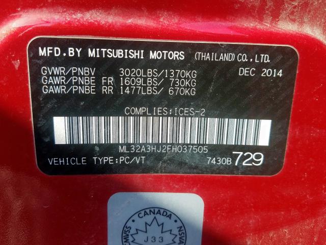 ML32A3HJ2FH037505 - 2015 MITSUBISHI MIRAGE DE  photo 10