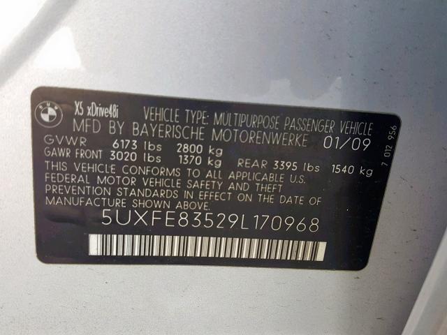 5UXFE83529L170968 - 2009 BMW X5 XDRIVE4 Gümüş fotoğraf 10