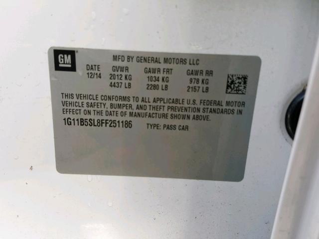 1G11B5SL8FF251186 - 2015 CHEVROLET MALIBU LS WHITE photo 10