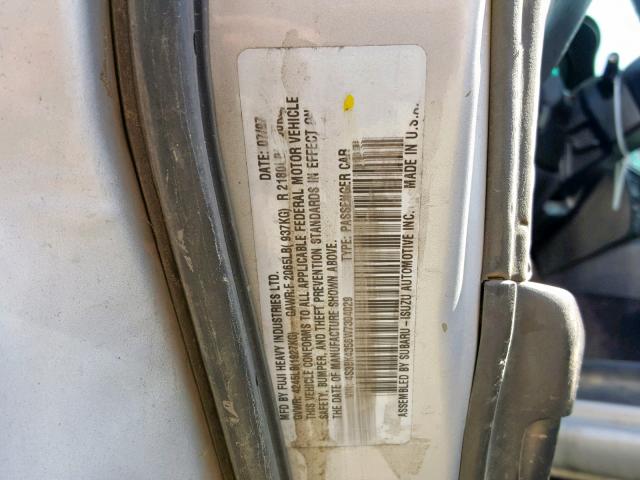 4S3BK4356W7304029 - 1998 SUBARU LEGACY L SILVER photo 10