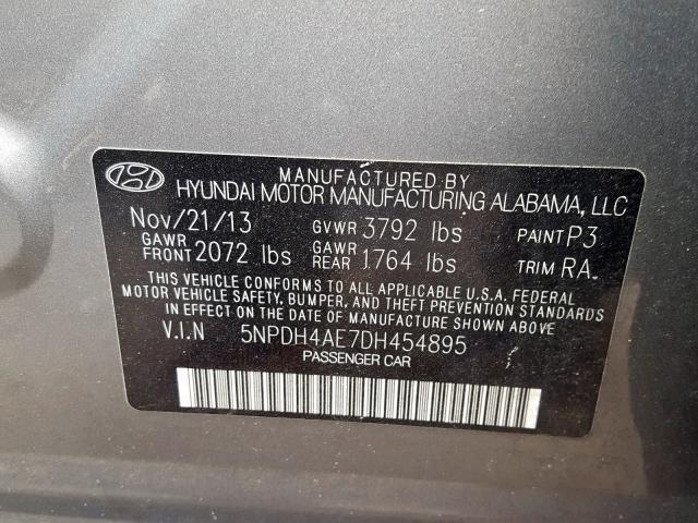 5NPDH4AE7DH454895 - 2013 HYUNDAI ELANTRA GLS  photo 10